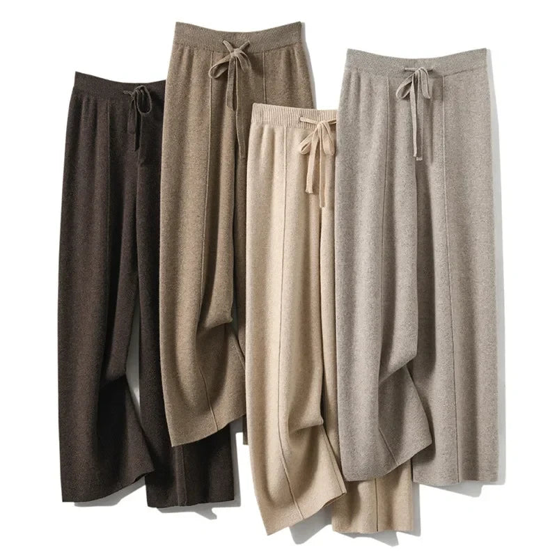 Plush Cashmere Knit Wide Leg Pants