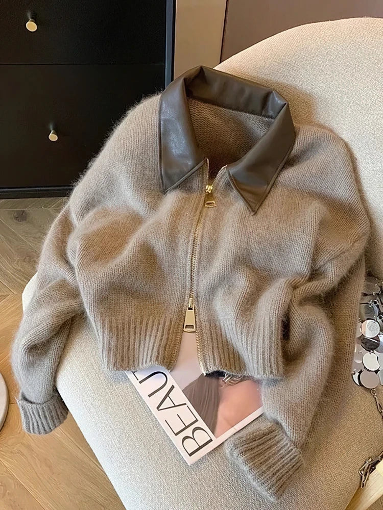 Aesthetic Cropped Zip Knit Cardigan – Vintage Autumn Layer
