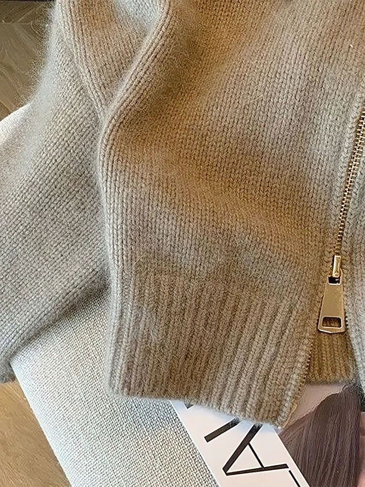 Aesthetic Cropped Zip Knit Cardigan – Vintage Autumn Layer